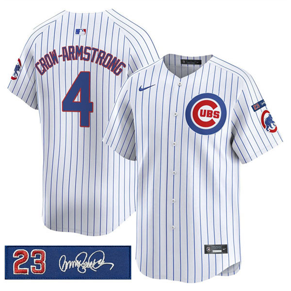 Men's Chicago Cubs 4 Pete Crow Armstrong White Pinstripe 'Ryne Sandberg Tribute' Vapor Limited V3 Stitched Baseball Jersey