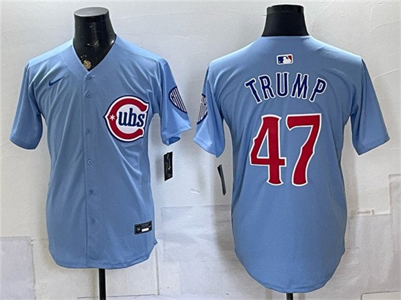 Men's Chicago Cubs 47 Trump Blue 2026 2nd Alternate Limited Stitched Baseball Jersey Men's Chicago Cubs 47 Trump Blue 2026 2nd Alternate Limited Stitched Baseball Jersey
