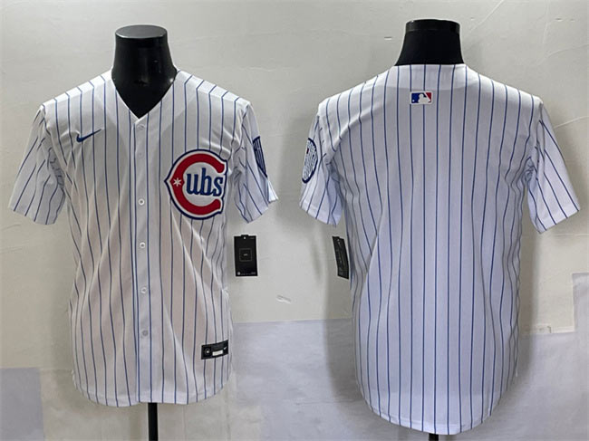 Men's Chicago Cubs Blank White Pinstripe 2nd Alternate Limited Stitched Baseball Jersey