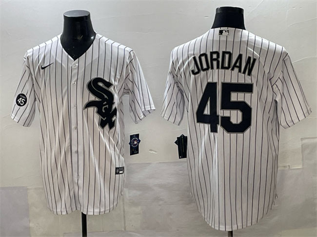 Men's Chicago White Sox 45 Michael Jordan White With Patch Cool Base Stitched Baseball Jersey