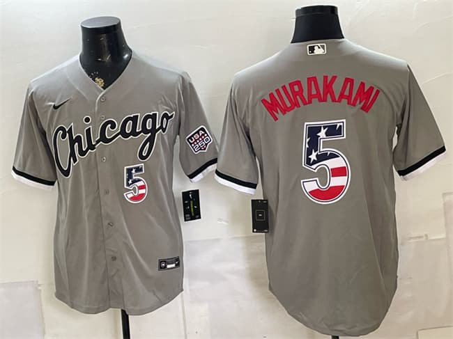Men's Chicago White Sox 5 Munetaka Murakami Gray 2026 USA 250 Fourth of July Stitched Baseball Jersey Men's Chicago White Sox 5 Munetaka Murakami Gray 2026 USA 250 Fourth of July Stitched Baseball Jersey