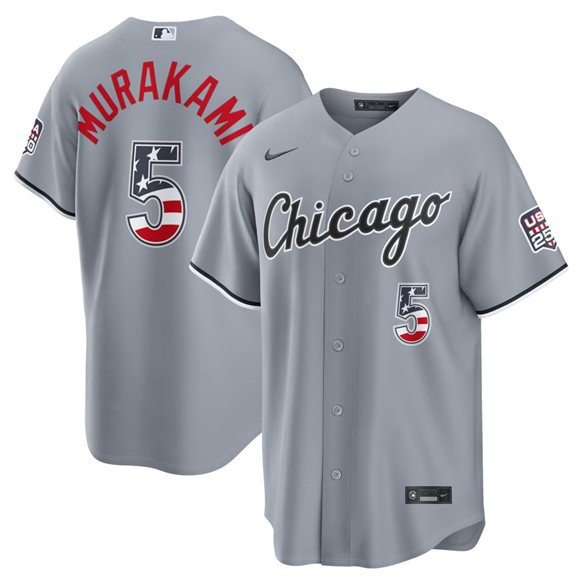 Men's Chicago White Sox 5 Munetaka Murakami Gray USA 250 Fourth of July Home Stitched Baseball Jersey Men's Chicago White Sox 5 Munetaka Murakami Gray USA 250 Fourth of July Home Stitched Baseball Jersey