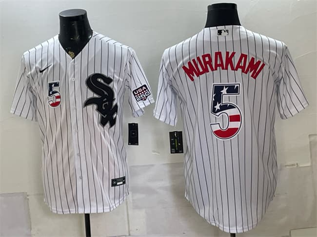 Men's Chicago White Sox 5 Munetaka Murakami White 2026 USA 250 Fourth of July Stitched Baseball Jersey Men's Chicago White Sox 5 Munetaka Murakami White 2026 USA 250 Fourth of July Stitched Baseball Jersey