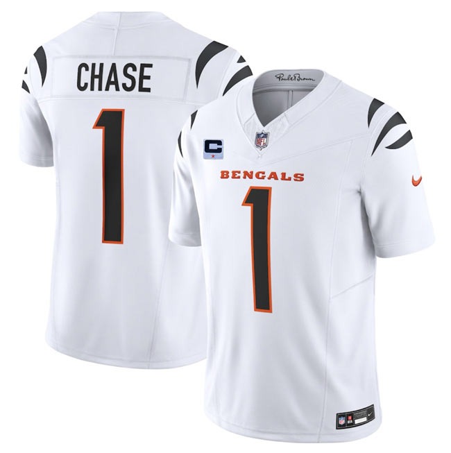 Men's Cincinnati Bengals 1 Ja'Marr Chase White 2025 F.U.S.E. With 1 Star C Patch Vapor Untouchable Limited Stitched Football Jersey
