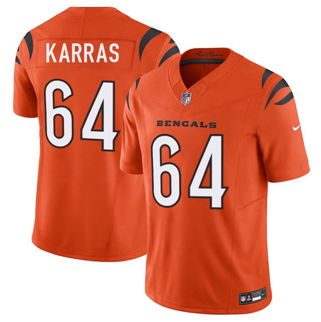 Men's Cincinnati Bengals 64 Ted Karras Orange 2025 F.U.S.E. Vapor Untouchable Limited Stitched Football Jersey