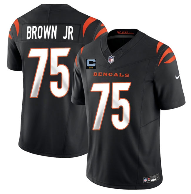 Men's Cincinnati Bengals 75 Orlando Brown Jr Black 2025 F.U.S.E. With 2 Star C Patch Vapor Untouchable Limited Stitched Football Jersey