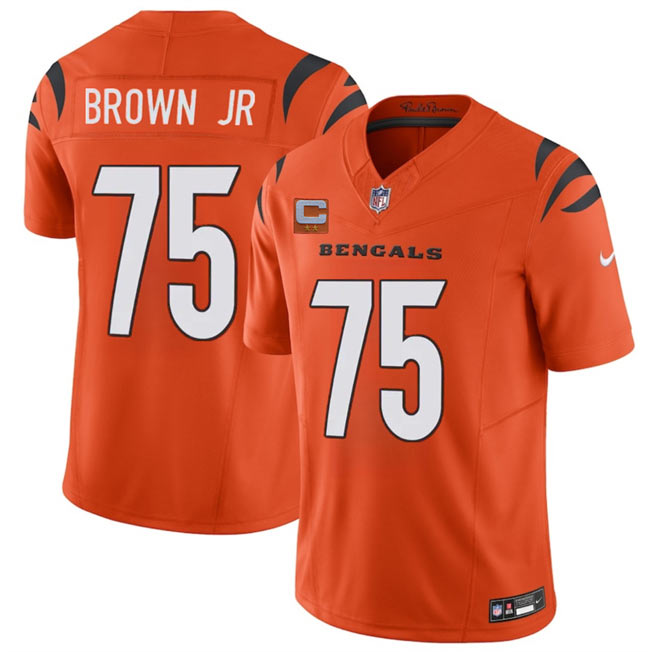 Men's Cincinnati Bengals 75 Orlando Brown Jr Orange 2025 F.U.S.E. With 2 Star C Patch Vapor Untouchable Limited Stitched Football Jersey