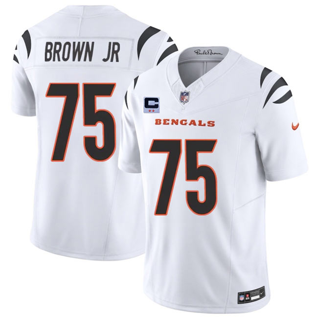 Men's Cincinnati Bengals 75 Orlando Brown Jr White 2025 F.U.S.E. With 2 Star C Patch Vapor Untouchable Limited Stitched Football Jersey