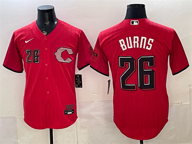 Men's Cincinnati Reds 26 Chase Burns Red 2026 City Connect Stadium Stitched Baseball Jersey