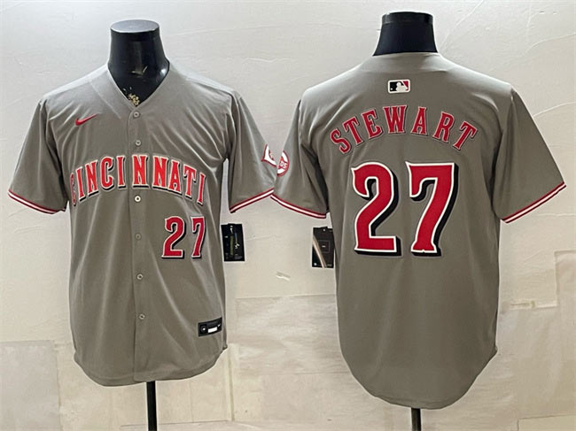 Men's Cincinnati Reds 27 Sal Stewart Grey Road Limited Stitched Baseball Jersey