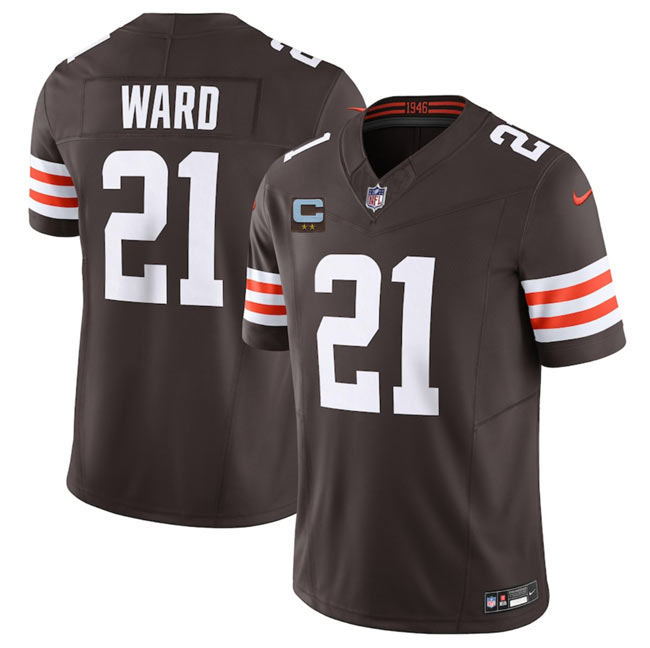 Men's Cleveland Browns 21 Denzel Ward Brown 2025 F.U.S.E. With 2 Star C Patch Vapor Limited Stitched Football Jersey