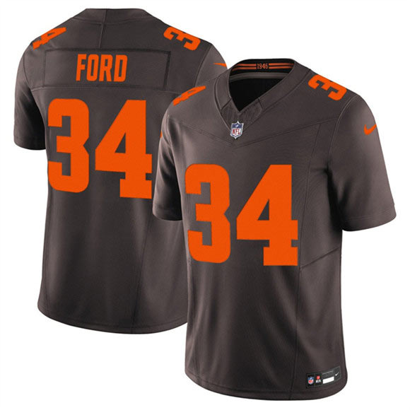 Men's Cleveland Browns 34 Jerome Ford Brown 2025 F.U.S.E. Alpha Dawg Limited Football Stitched Jersey