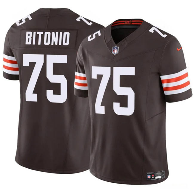 Men's Cleveland Browns 75 Joel Bitonio Brown F.U.S.E. Vapor Limited Stitched Football Jersey
