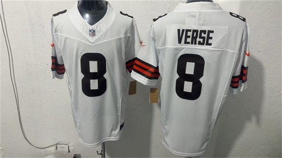 Men's Cleveland Browns 8 Jared Verse White 2026 Vapor Limited Football Stitched Jersey Men's Cleveland Browns 8 Jared Verse White 2026 Vapor Limited Football Stitched Jersey