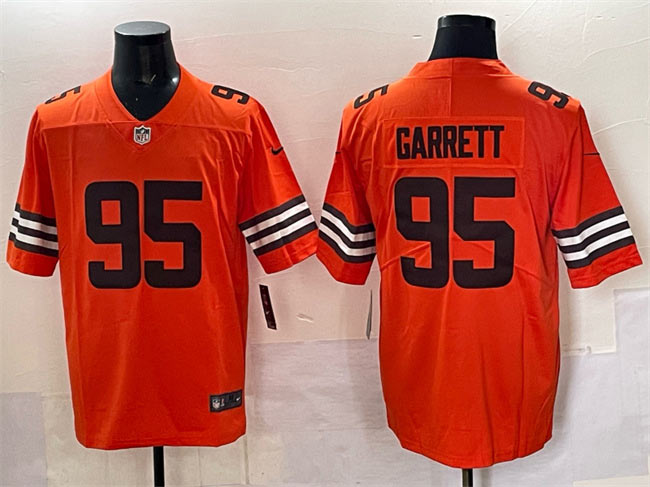 Men's Cleveland Browns 95 Myles Garrett Orange Vapor Limited Football Stitched Jersey