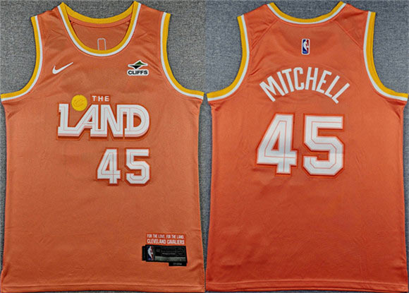Men's Cleveland Cavaliers 45 Donovan Mitchell Orange 2025 City Edition Stitched Jersey