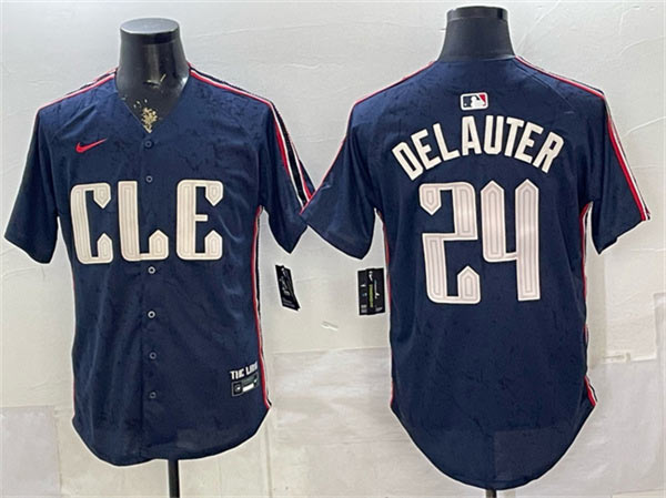 Men's Cleveland Guardians 24 Chase DeLauter Navy 2024 City Connect Limited Stitched Baseball Jersey