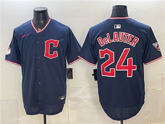 Men's Cleveland Guardians 24 Chase DeLauter Navy Limited Stitched Baseball Jersey Men's Cleveland Guardians 24 Chase DeLauter Navy Limited Stitched Baseball Jersey