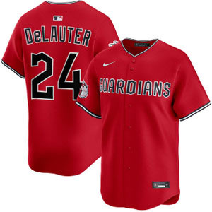 Men's Cleveland Guardians 24 Chase DeLauter Red Cool Base Stitched Baseball Jersey