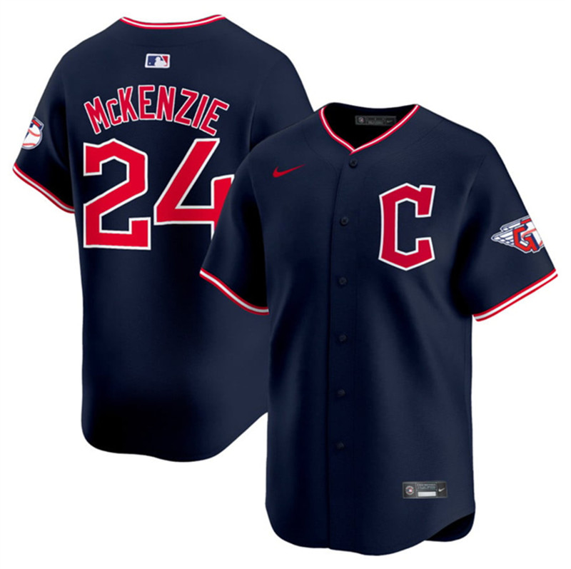 Men's Cleveland Guardians 24 Triston McKenzie Navy 2025 Alternate Limited Stitched Baseball Jersey
