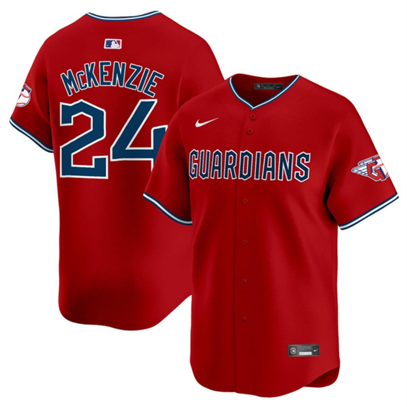 Men's Cleveland Guardians 24 Triston McKenzie Red Alternate Limited Stitched Baseball Jersey