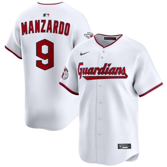 Men's Cleveland Guardians 9 Kyle Manzardo White Home Limited Stitched Baseball Jersey