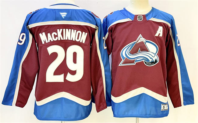 Men's Colorado Avalanche 29 Nathan MacKinnon Burgundy 2024 25 With A Patch Stitched Jersey