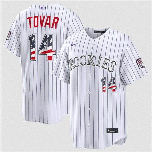 Men's Colorado Rockies 14 Ezequiel Tovar White 2026 USA 250 Fourth of July Home Stitched Baseball Jersey Men's Colorado Rockies 14 Ezequiel Tovar White 2026 USA 250 Fourth of July Home Stitched Baseball Jersey