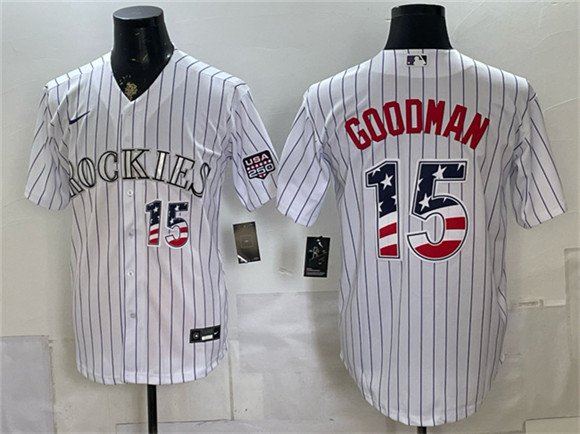 Men's Colorado Rockies 15 Hunter Goodman White 2026 USA 250 Fourth of July Home Stitched Baseball Jersey Men's Colorado Rockies 15 Hunter Goodman White 2026 USA 250 Fourth of July Home Stitched Baseball Jersey