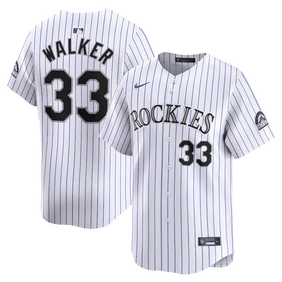 Men's Colorado Rockies 33 Larry Walker White Home Limited Stitched Baseball Jersey