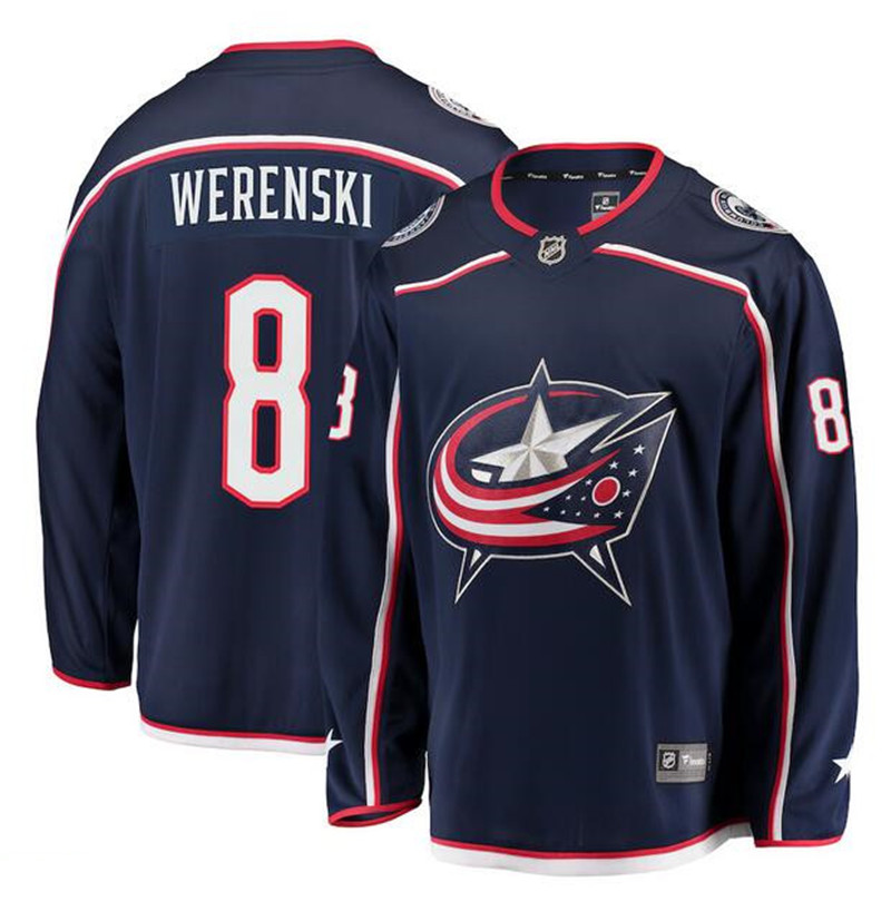 Men's Columbus Blue Jackets 8 Zach Werenski Navy Stitched Hockey Jersey