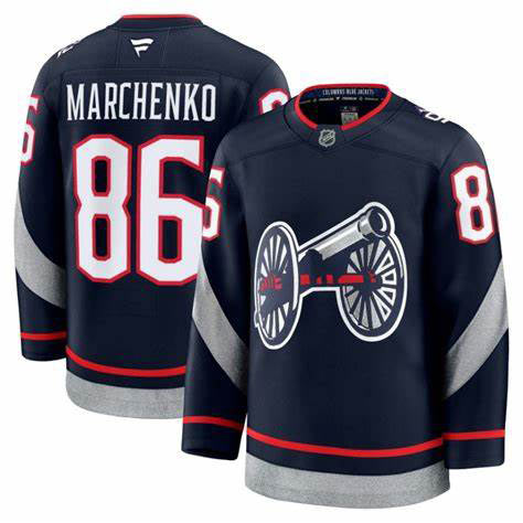 Men's Columbus Blue Jackets 86 Kirill Marchenko Navy 2024 25 Stitched Hockey Jersey