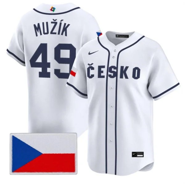 Men's Czech Republic Baseball 49 Martin Muk Nike White 2026 World Baseball Classic Jersey