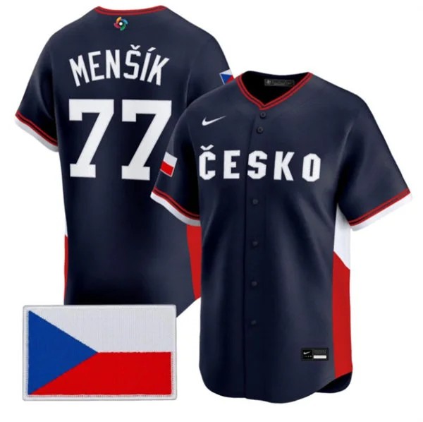 Men's Czech Republic Baseball 77 Vojtch Menk Nike Navy 2026 World Baseball Classic Jersey
