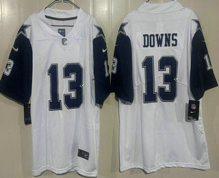 Men's Dallas Cowboys 13 Caleb Downs White Throwback Vapor Jersey