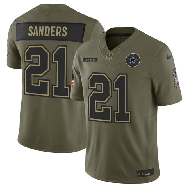 Men's Dallas Cowboys 21 Deion Sanders Olive 2025 F.U.S.E. Salute to Service Limited Football Stitched Jersey