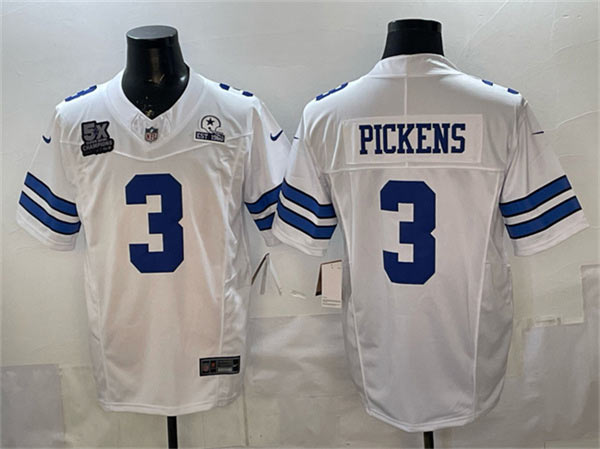 Men's Dallas Cowboys 3 George pickens White F.U.S.E. With 5x Super Bowl Champions & Established In 1960 Patch Vapor Limited Stitched Football Jersey