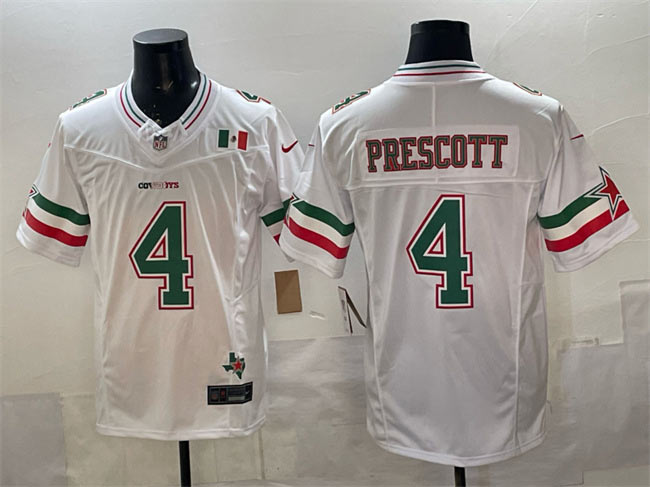Men's Dallas Cowboys 4 Dak Prescott 2024 Mexico White F.U.S.E. Stitched Football Jersey