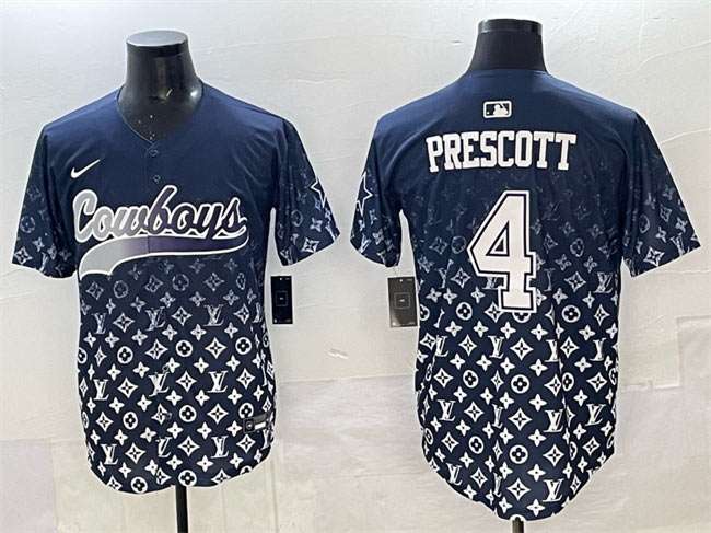 Men's Dallas Cowboys 4 Dak Prescott Navy Limited Stitched Baseball Jersey