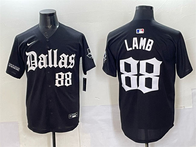 Men's Dallas Cowboys 88 CeeDee Lamb Black 'Gothic Lone Star Edition' Limited Stitched Baseball Jersey