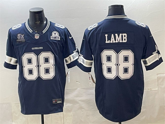Men's Dallas Cowboys 88 CeeDee Lamb Navy F.U.S.E. With 5x Super Bowl Champions & Established In 1960 Patch Vapor Limited Stitched Football Jersey