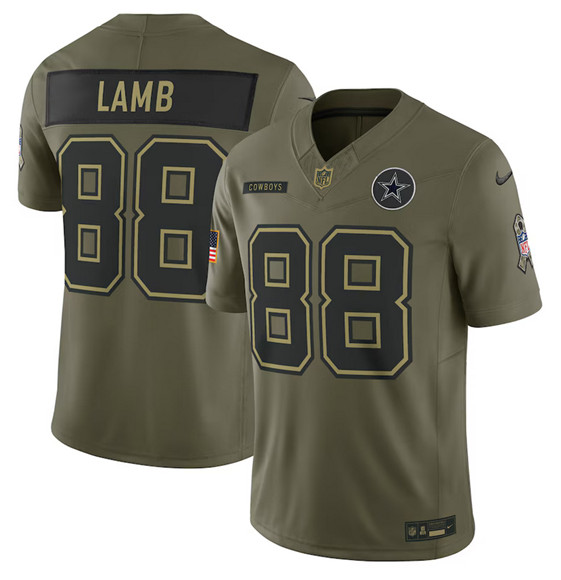 Men's Dallas Cowboys 88 CeeDee Lamb Olive 2025 Salute to Service Limited Football Stitched Jersey