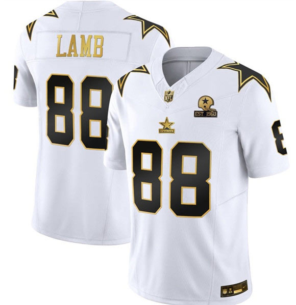 Men's Dallas Cowboys 88 CeeDee Lamb White Gold F.U.S.E. With Established In 1960 Patch Vapor Limited Football Stitched Jersey
