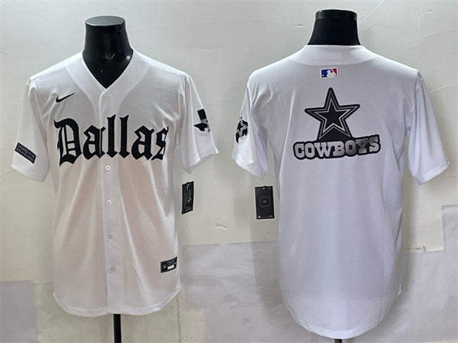 Men's Dallas Cowboys Team Big Logo White 'Gothic Lone Star Edition' Limited Stitched Baseball Jersey
