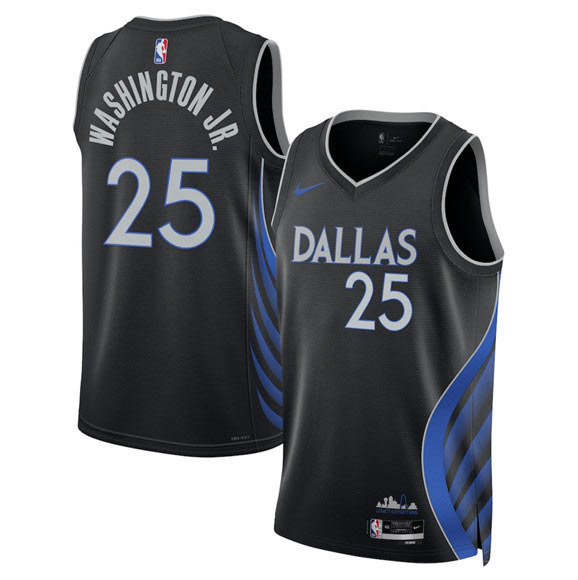 Men's Dallas Mavericks 25 P.J. Washington Black 2025 26 City Edition Stitched Basketball Jersey