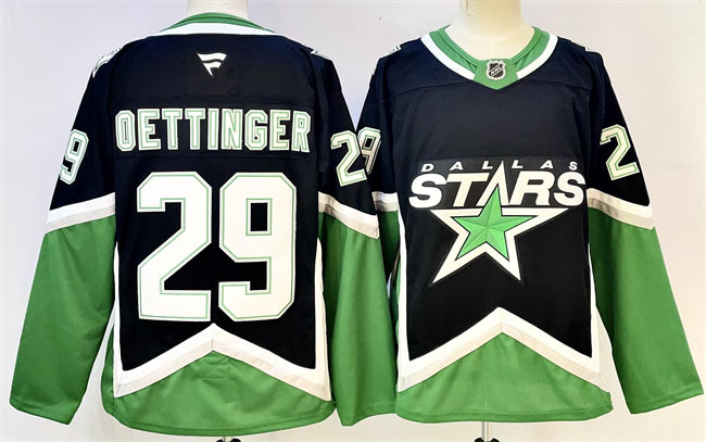 Men's Dallas Stars 29 Jake Oettinger Black 2025 26 Alternate Stitched Hockey Jersey