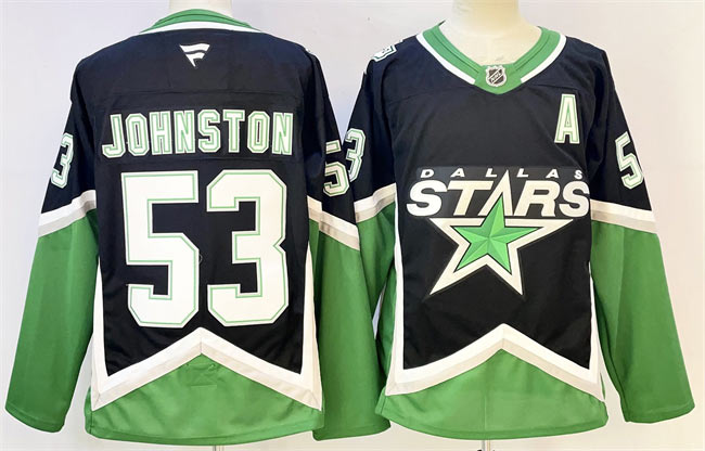 Men's Dallas Stars 53 Wyatt Johnston Black 2025 26 With A Patch Alternate Stitched Hockey Jersey