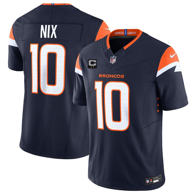 Men's Denver Broncos 10 Bo Nix Navy 2025 F.U.S.E. With 2 Star C Patch Vapor Limited Stitched Football Jersey