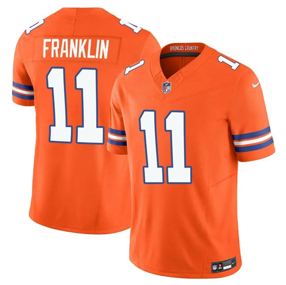 Men's Denver Broncos 11 Troy Franklin Orange F.U.S.E. Mile High Collection 1977 Throwback Vapor Limited Football Stitched Jersey