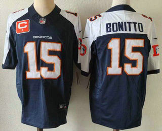 Men's Denver Broncos 15 Nik Bonitto Navy Blue C Patch Thanksgiving FUSE Vapor Jersey